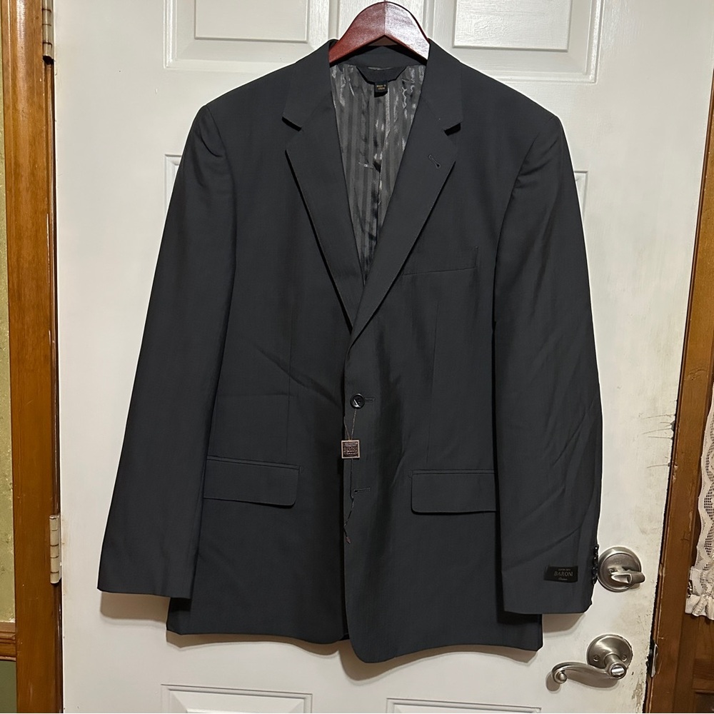 Baroni Couture Sports Coat Men 42L Charcoal Black Super 150's Blazer Jacket‎ NWT